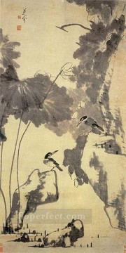 花 鳥 Painting - 蓮と鳥の古い中国の墨
